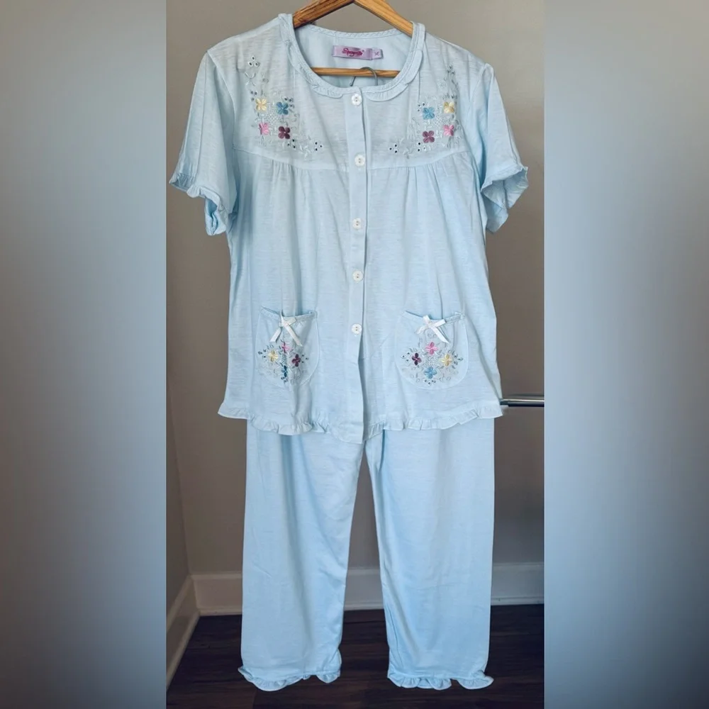 New Shangrila Cotton Pajama Set – Light Blue Embroidered | Size XL 💙 - Picture 11 of 11